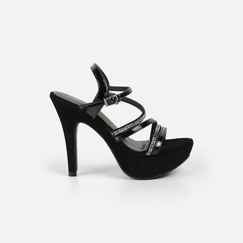 Mochi Women's Back Strap closure Casual - Ankle-Strap Sandals with Stiletto Black Pumps UK/4 EU/37(40-332)