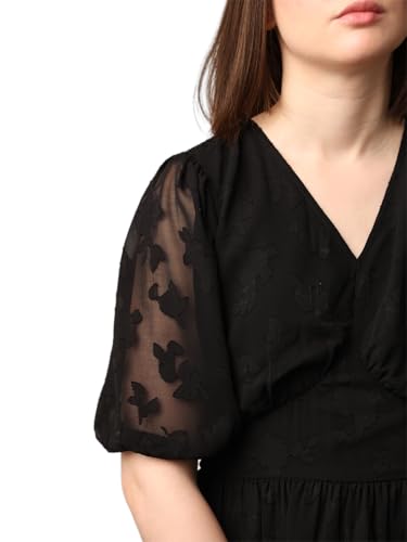 ONLY Women Self Design Party Black Fit and Flare Dress