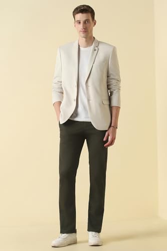 Men Dark Olive Solid Casual Trousers