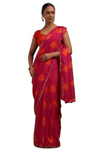 Soch Womens Fuchsia Georgette Bandhani Print Saree