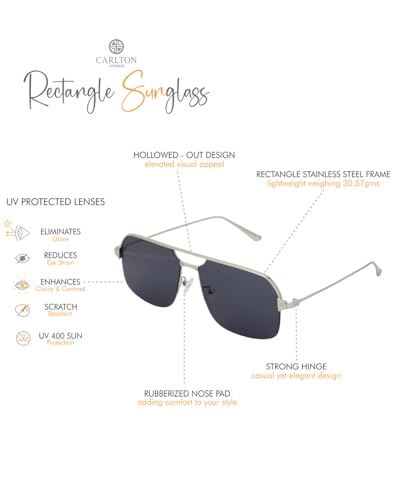 Carlton London Premium Silver with Black Toned & UV Protected Lens Rectangle Sunglass for men