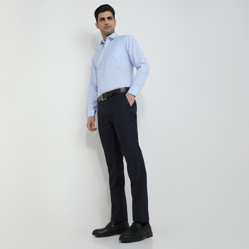 Raymond Men Slim Fit Checks Pattern Polyester Blend Flat Front Formal Trouser Blue