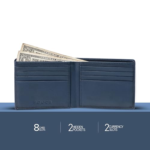 Police Men's Black Genuine Leather Wallet | Bi-Fold Coin Wallet with Card Slots & Coin Pocket | Elegant, Durable & Compact | Ideal for Everyday Use & Gifting (Navy)