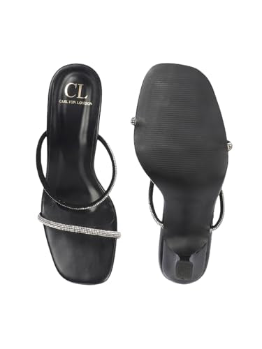 Carlton London Women Black Stylish Slip on Sandal with Kitten Heels, Square Toe for Party and Any Occasions (41)