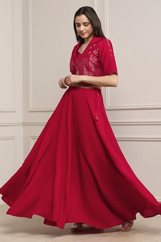 Biba Women Fuchsia Viscose Rayon Kalidar Lehenga Set_34