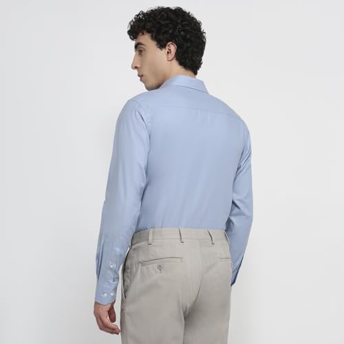 Park Avenue Men Regular Fit Solid Pattern Pure Cotton Semicutaway Collar Full Sleeve Round Hem Formal Shirt Medium Blue