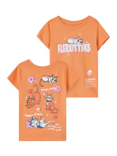 The Souled Store Marvel: Flerkittens Short Sleeves Round Neck Orange Printed Girls Cotton T-Shirts (2-8 Yrs)