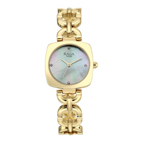Raga Showstopper 5.0 Quartz 3 Hands Shaped White MOP Dial, Gold Strap Watch for Women - 95481YM01