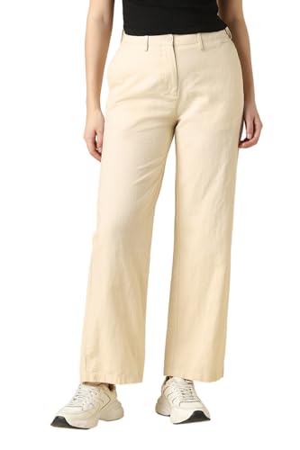 Women Beige Solid Casual Trousers