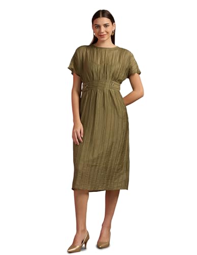 U.S. POLO ASSN. Women's Polyester Fit and Flare Midi Casual Dress (UWAW24DRS145_Brown