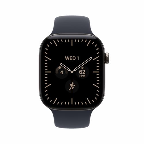 Apple Watch Series 12 GPS + Cellular 46mm Smartwatch | Natural Titanium Case, Navy Blue Sport Band - M/L. Health + Fitness + Sleep Tracking, Heart Rate, Safety