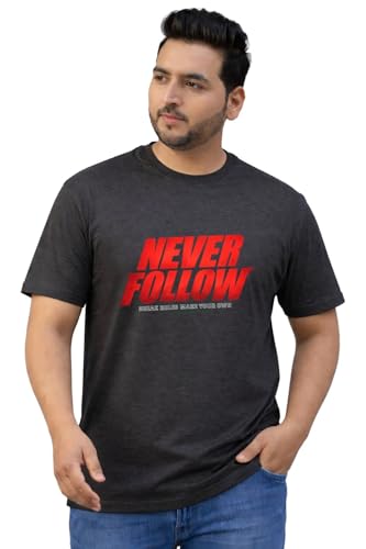 THE SOUTH STORE Men's Charcoal Melange Round Neck Half Sleeve Printed Plus Size T-Shirt | Never Follow