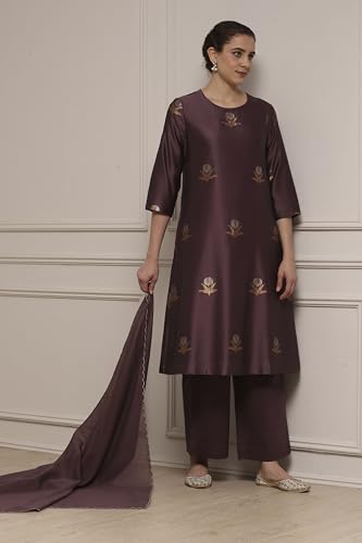 Biba Women Lavender Chanderi Relaxed Dyed Kurta Pants Set_36