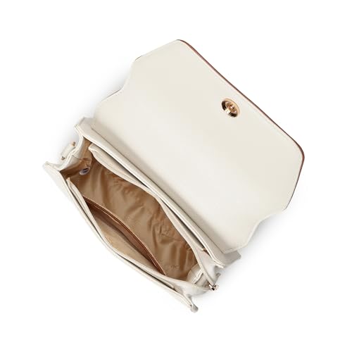 Fastrack white EdgePlay Satchel | Faux-Leather Women's Handbags | Structured Satchel with Flap + Zipper Closure, Detachable Strap & Top Handle | Gold Hardware | Everyday Carry
