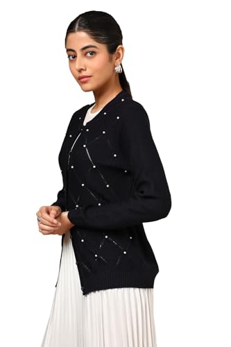 Soch Women's Acrylic Round Neck Cardigan (WW-CWA4OW72015_Navy Blue