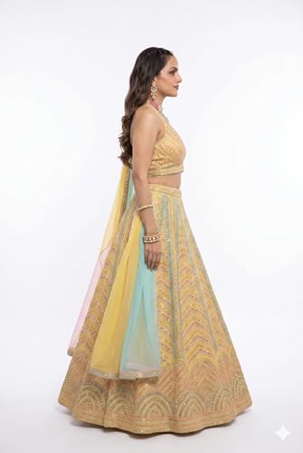 Kuber Enterprise Women's Yellow Embroidery Work Stitched Lehenga With Unstitched Blouse and Dupatta(YELLOW-V3-336)