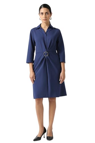 Van Heusen Women's Polyester Blend Modern Knee-Length Dress (VWCDERGFL33544_Blue
