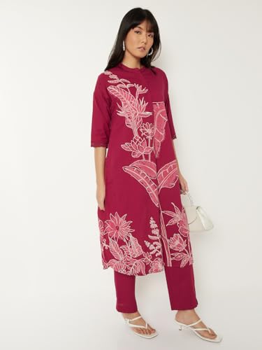 Max Women Printed Straight Kurta Set (Red_XXL)
