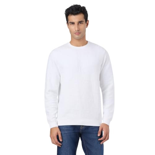 Pepe White Self Design Full Sleeves Men Sweatshirt