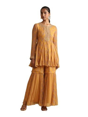 Ritu Kumar Yellow Embroidered Ensemble Kurta with Sharara