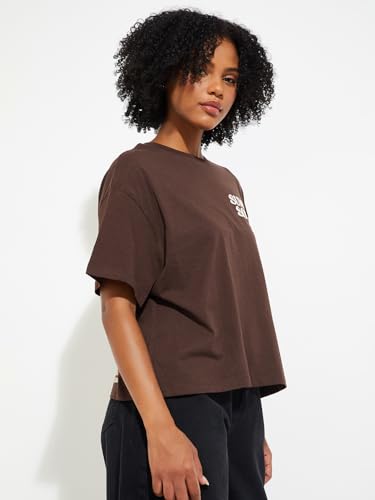 Max URB_N Women Printed Boxy Fit T-Shirt (Brown_L)