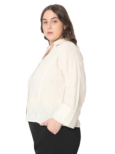 VERO MODA Curve Women's Cotton Regular Fit Off White Shirt