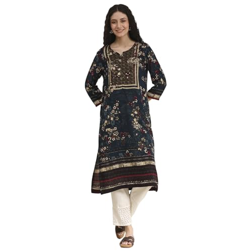 BIBA Women Teal Floral Printed Straight Kurta_32