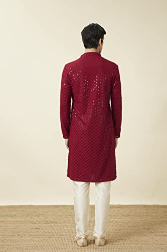 Manyavar Mens Maroon Viscose Embroidered Kurtas