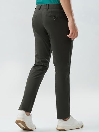 Raymond Men Slim Fit Solid Pattern Cotton Blend Flat Front Casual Trouser Dark Green