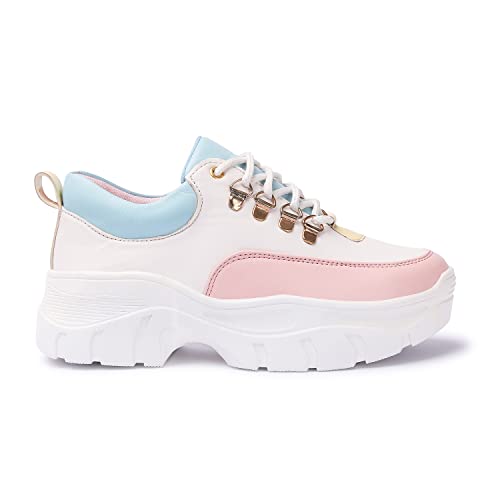 LENSBURY Women's Shoes for Walking Gym Training, Casual, Sports, Slip-On, Lightweight Lace up Athletics Slipon Running Sneaker for Ladies and Girls LBCNV6051PNK-39 Pink