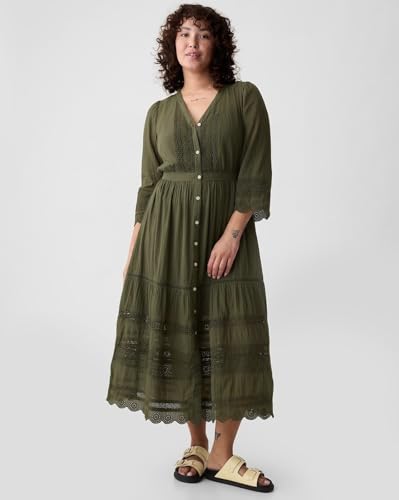 GAP Women's Cotton A-Line Below The Knee Casual Dress (442528440_Green
