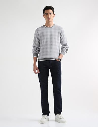 Arrow Men's Checked Regular Fit Sweater (ARAKSW4127_Light Grey_L)