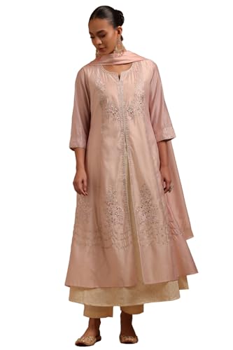 Soch Womens Pink Chanderi Floral Zari Embroidered Salwar Suit