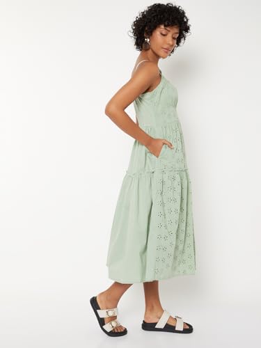 Max Women Schiffli Tiered Dress (Green_XL)
