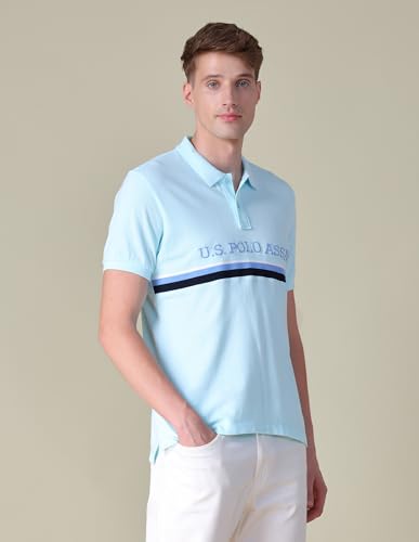 U.S.Polo Association Men's Brand Embroidered Regular Fit Polo Shirt (USTSHOE1025_Light Blue_2XL)