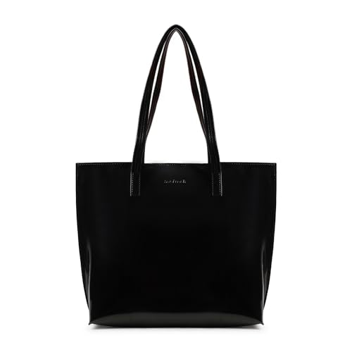 Fastrack Black Patent Party Tote Bag for Women, Girls and Ladies | Spacious Tote Bag with Button Closure