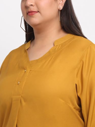 Women Plus Size Mandarin Collar Longline Top (LTP16740-MUSTARD-5XL)