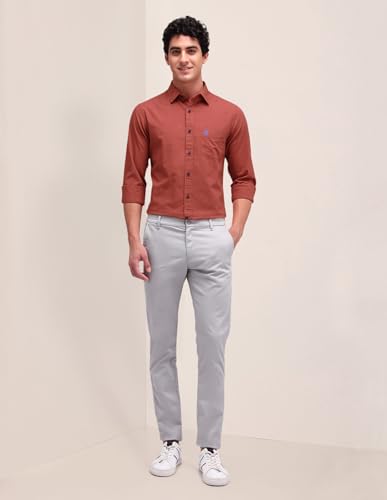 U.S. POLO ASSN. Mens Solid Poplin Full Sleeve Shirts (USSHTO3004_Rust_XL)