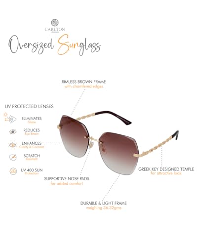 Carlton London Premium Gold with Brown Toned & UV Protected Lens Oversized Sunglass for women - SaumyasStore