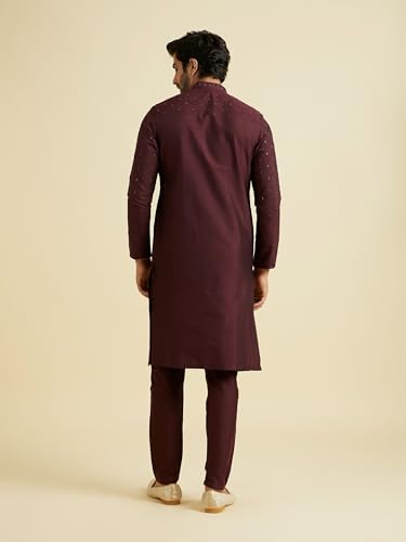 Manyavar Men's Viscose Blend Embellished Classic Kurta Pyjama Set (Wine,XXXL)