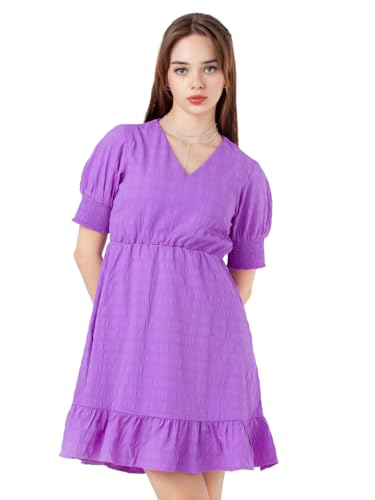 Zink London Women's Purple Self Design Regular Short Dress