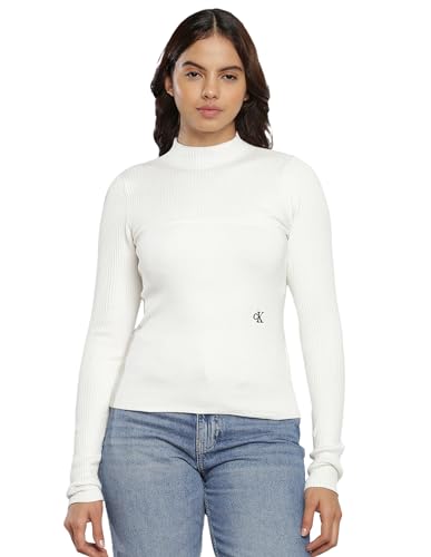 Calvin Klein Cotton Mock Neck Sweater Ivory