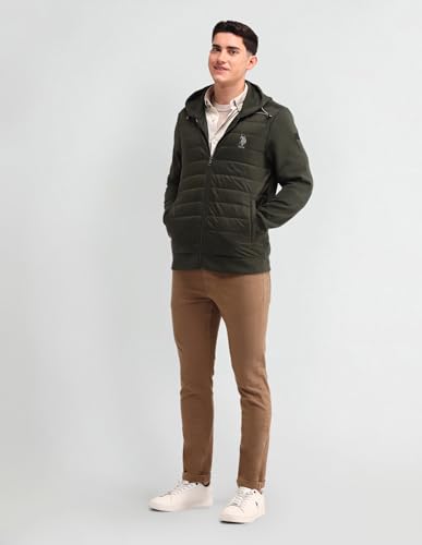 U.S. Polo Assn. Denim Co. Men's Green Solid Hooded Long Sleeve Casual Polyester Regular Fit Quilted Jacket (UDJCK1408_Green_S)