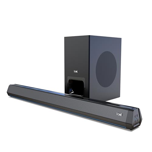boAt Aavante Bar 2700 300W Signature Sound, 2.1CH with Wired Subwoofer, Multi-Compatibility, EQ Modes, Remote Control, Bluetooth Sound Bar, Home Theatre Soundbar Speaker (Midnight Black)