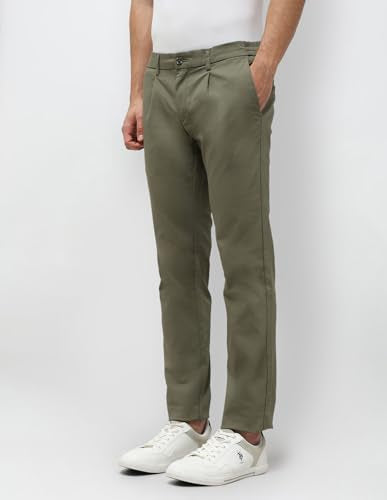 U.S.Polo Association Men's Slim Fit Mid Rise Trousers (USTRO045D_Olive_32)