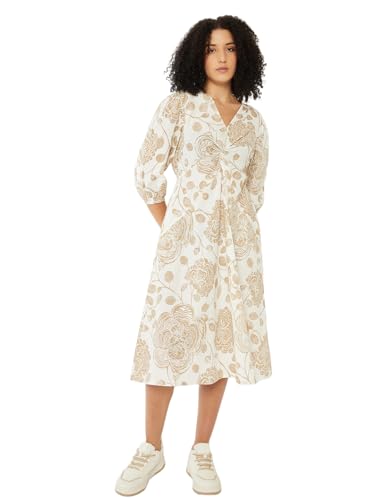 Max Women Printed A-line Midi Dress(Beige_M)