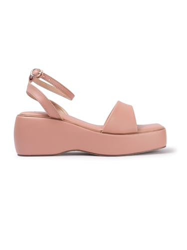 ELLE Women Wedge Heel Sandal, Peach, UK-5
