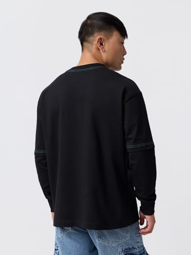 The Souled Store Richie Rich: Drip Men and Boys Long Sleeves Round Neck Black Graphic Printed Casual Lightweight Drop Shoulder Streetwear Trendy Oversized Full Sleeve T-Shirt