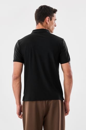 SNITCH Men's Polo T-Shirt | Metallic Dotted Design with Buttoned Closure | Nylon Blend Fabric for Comfort & Stretch | Breathable & Stylish Casual Wear | Black