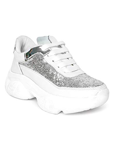 LENSBURY Women's Shoes for Walking Gym Training, Casual, Sports, Slip-On, Lightweight Lace up Athletics Slipon Running Sneaker for Ladies and Girls LBCNV6015WT-38 White
